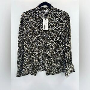 Meaneor Stylish Black and Gold Floral Woman’s Blouse size: M